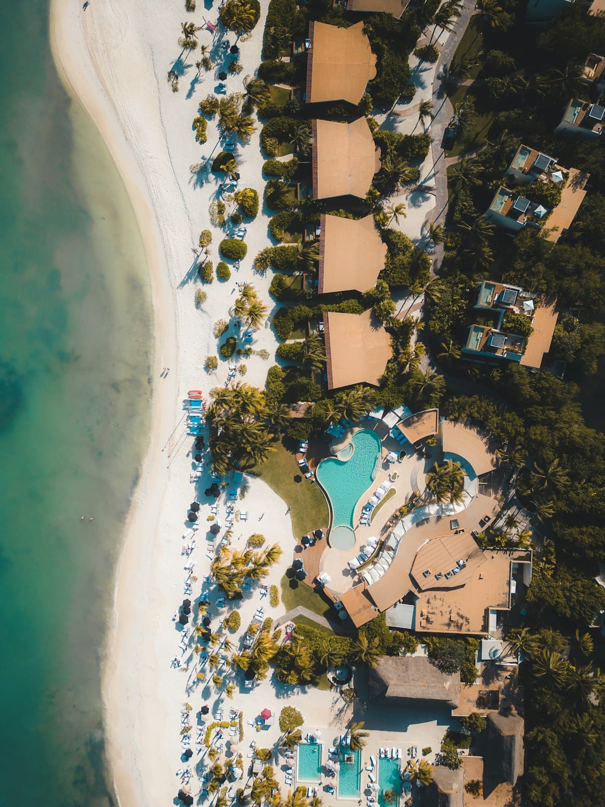 Aerial view of a coastal beach resort destination